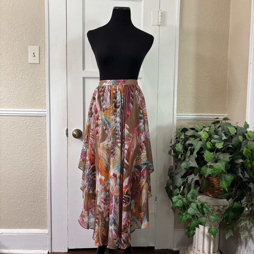 Tasha Polizzi Western Feather Print Long Midi Flowy Design Skirt - Picture 2 of 15